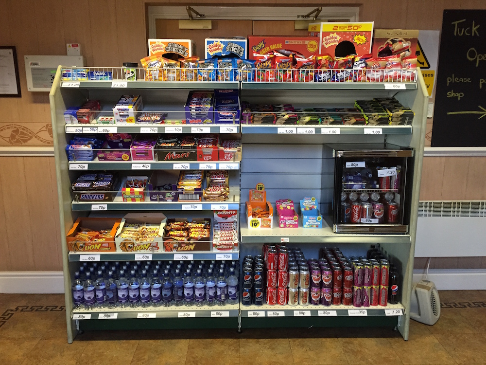 Tea and coffee are complimentary and there is also a wide variety of snacks and drinks to purchase.